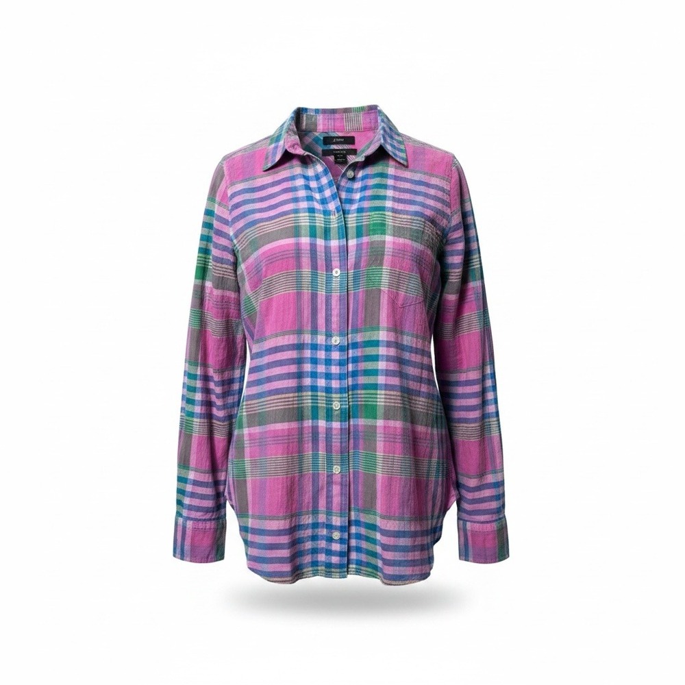 J.Crew Button Down Shirt Womens 2 Pink Madras Plaid Preppy Coastal Classic